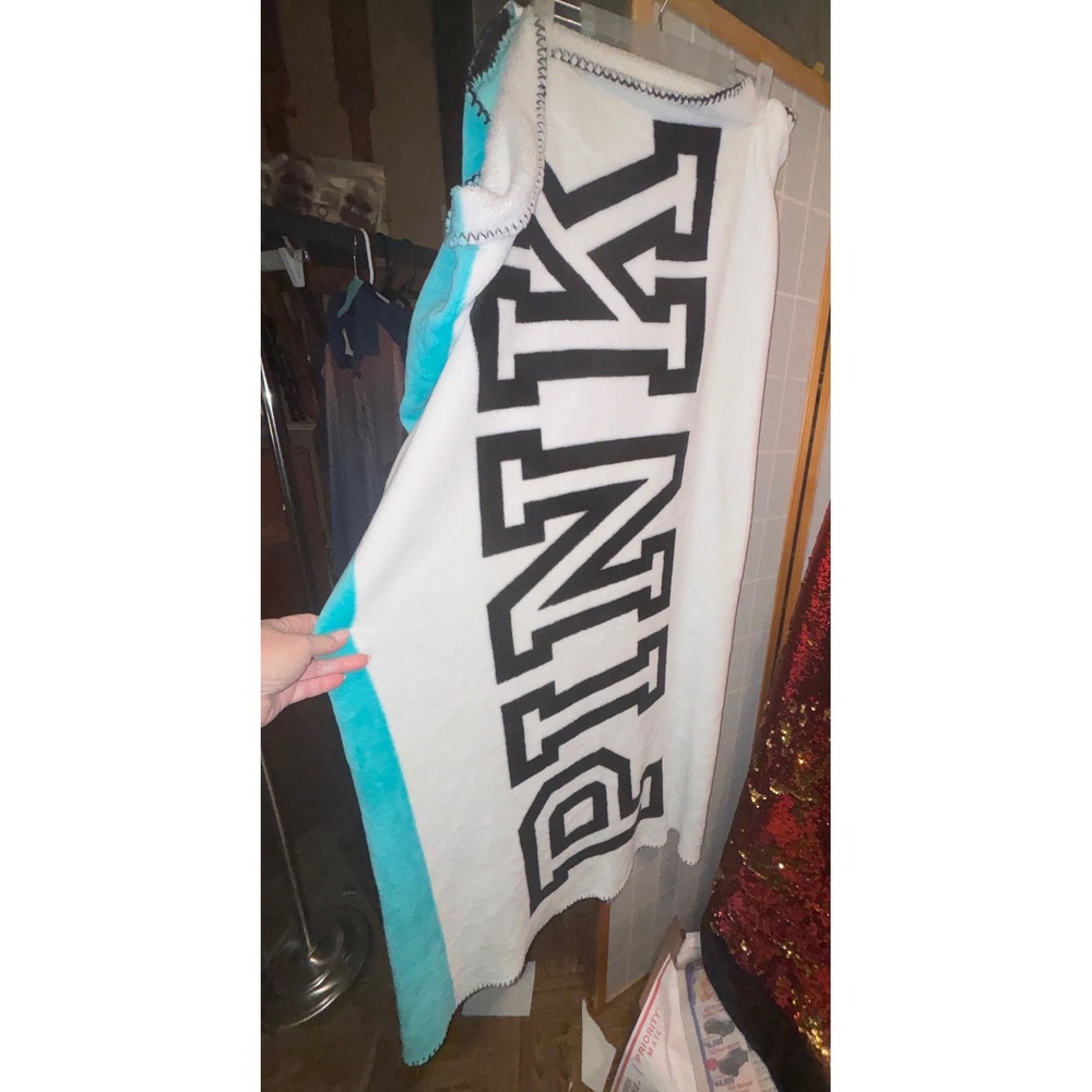 Victoria's Secret PINK Logo Plush Throw Blanket Turquoise White Black 50x60